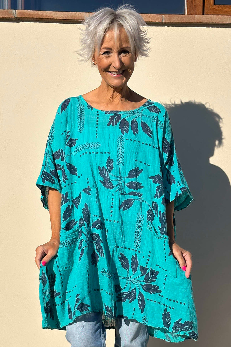 Bowie Print Cotton Top Aqua