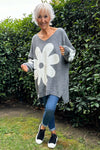 Joan Flower Knitted Jumper Grey