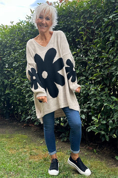 Joan Flower Knitted Jumper Stone