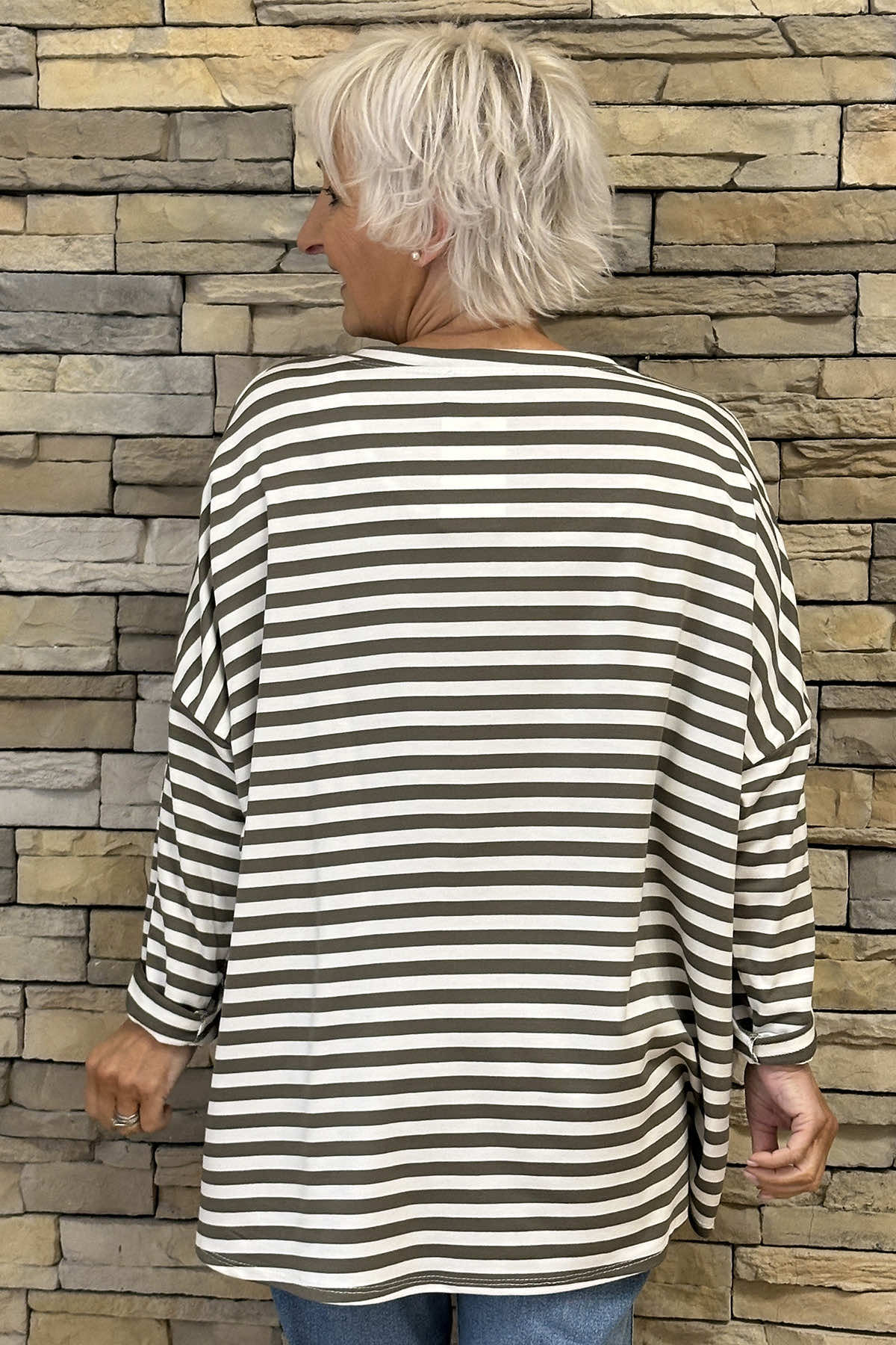 Ariadne Stripe Cotton Top Khaki