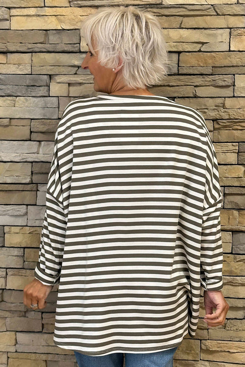 Ariadne Stripe Cotton Top Khaki - Image 4