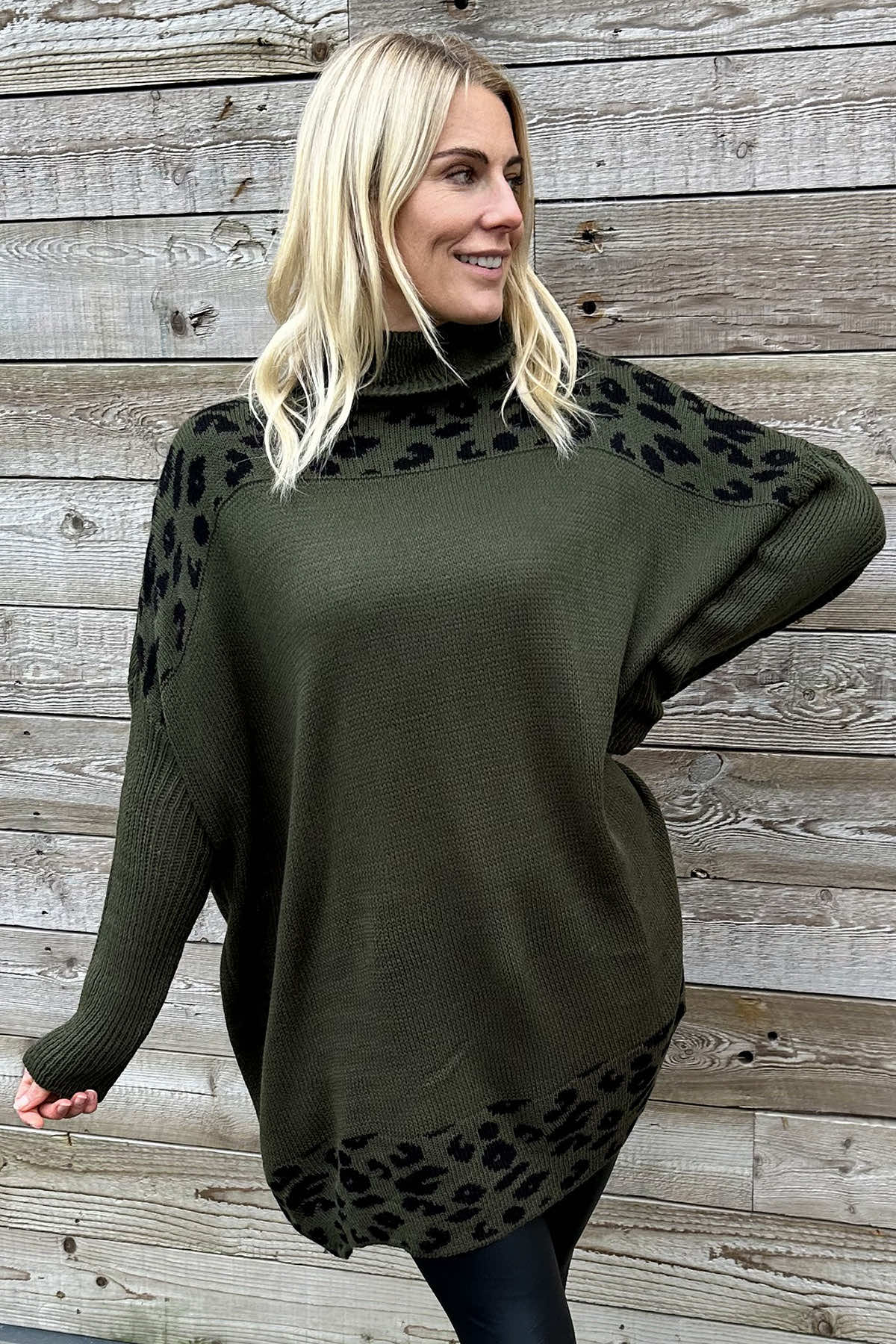 Robyn Leopard Knit Jumper Khaki