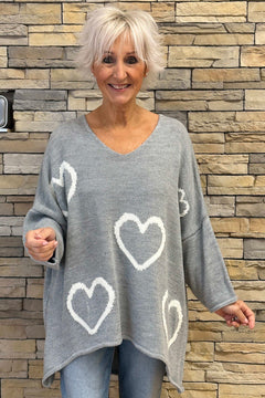 Gianna Heart Knitted Jumper Grey