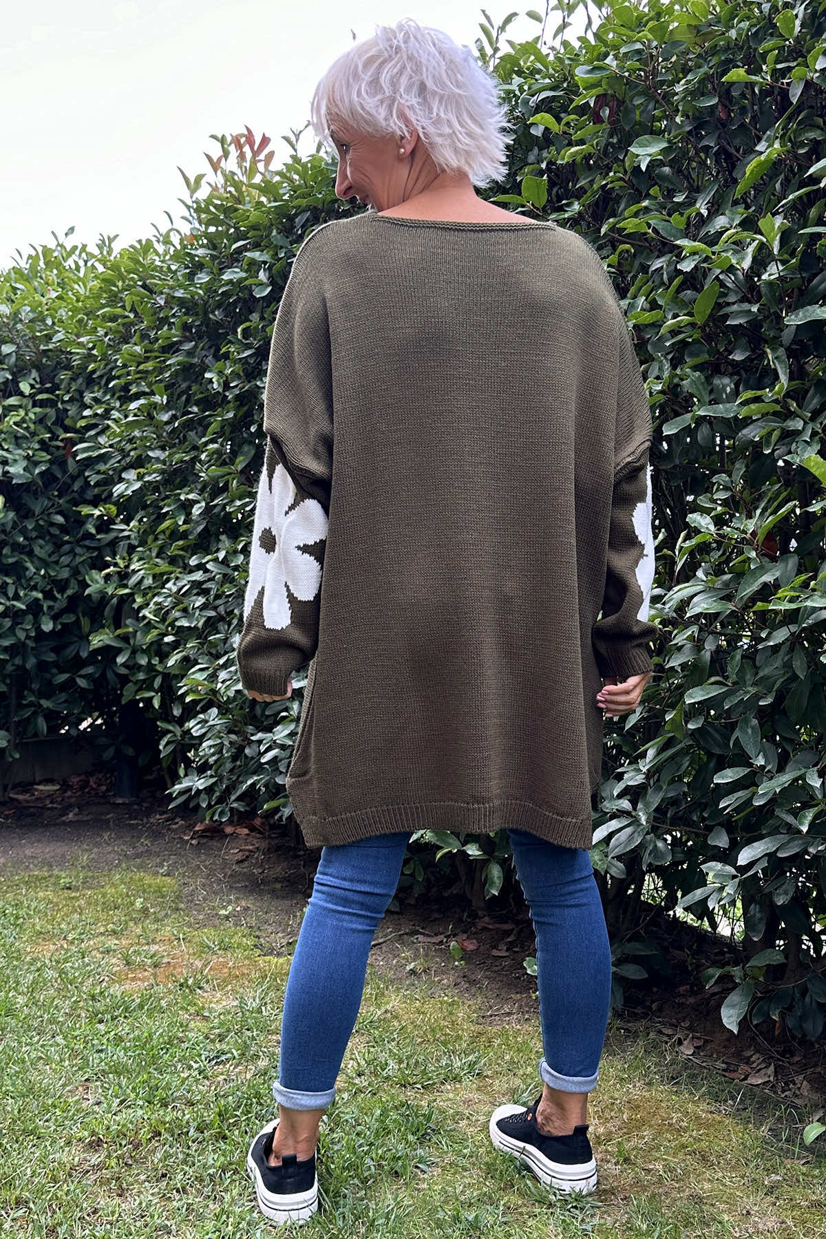 Joan Flower Knitted Jumper Khaki