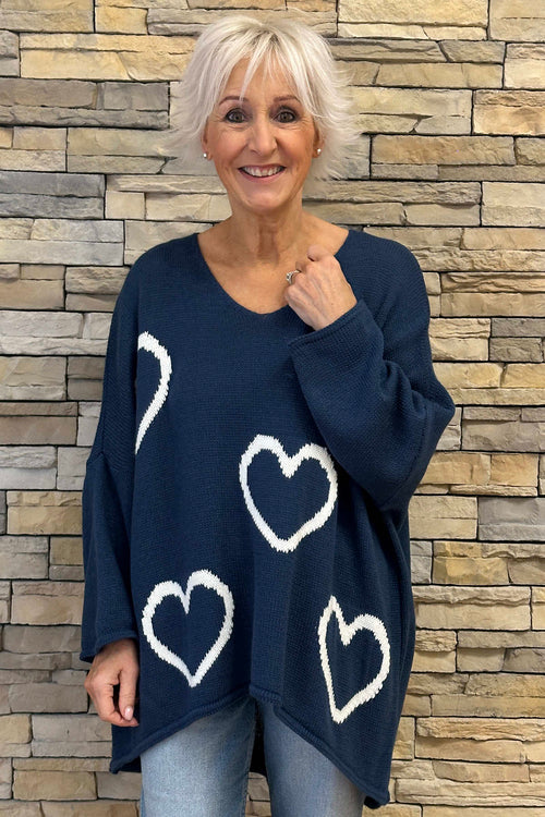 Gianna Heart Knitted Jumper Blue