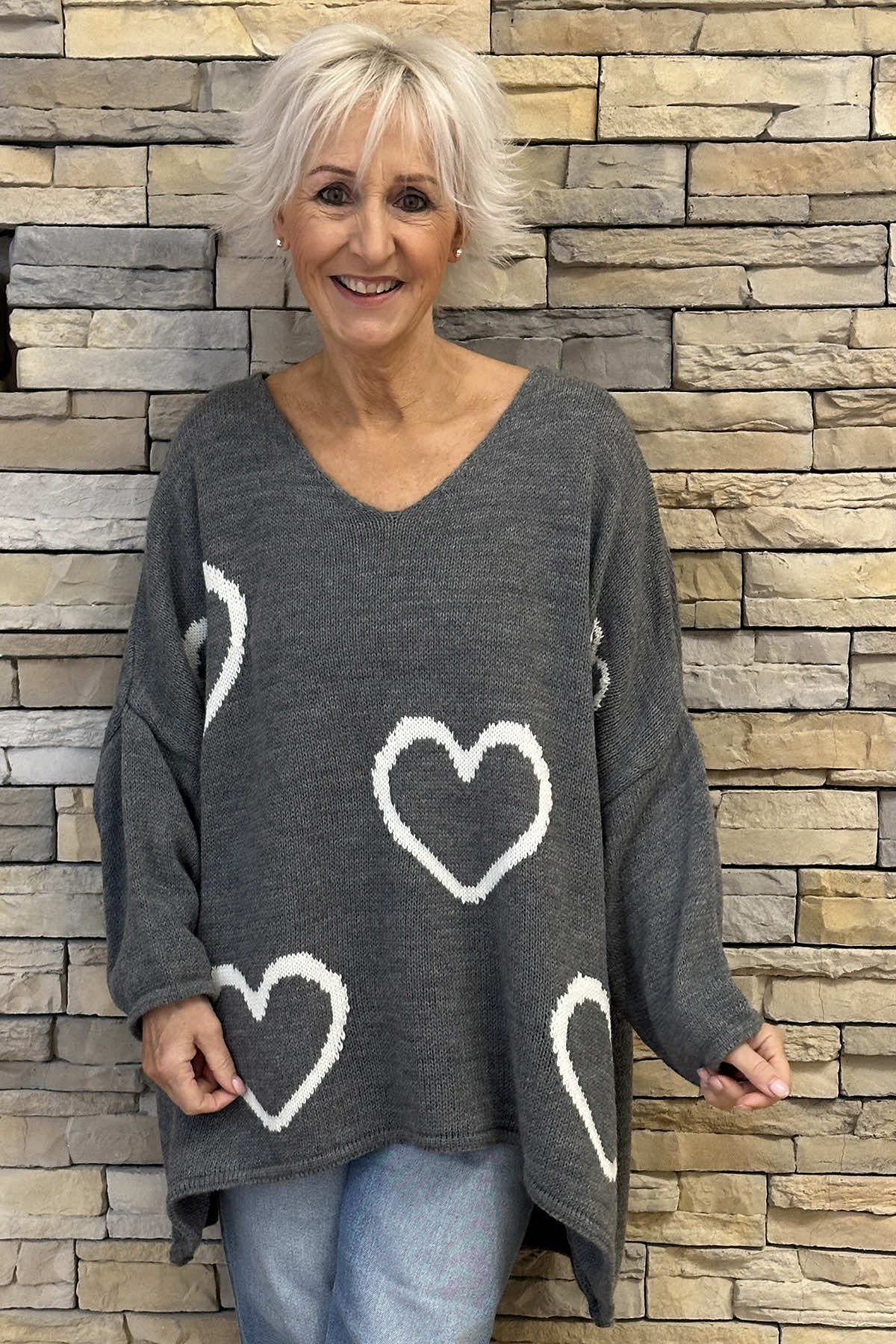 Gianna Heart Knitted Jumper Mid Grey