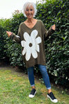 Joan Flower Knitted Jumper Khaki