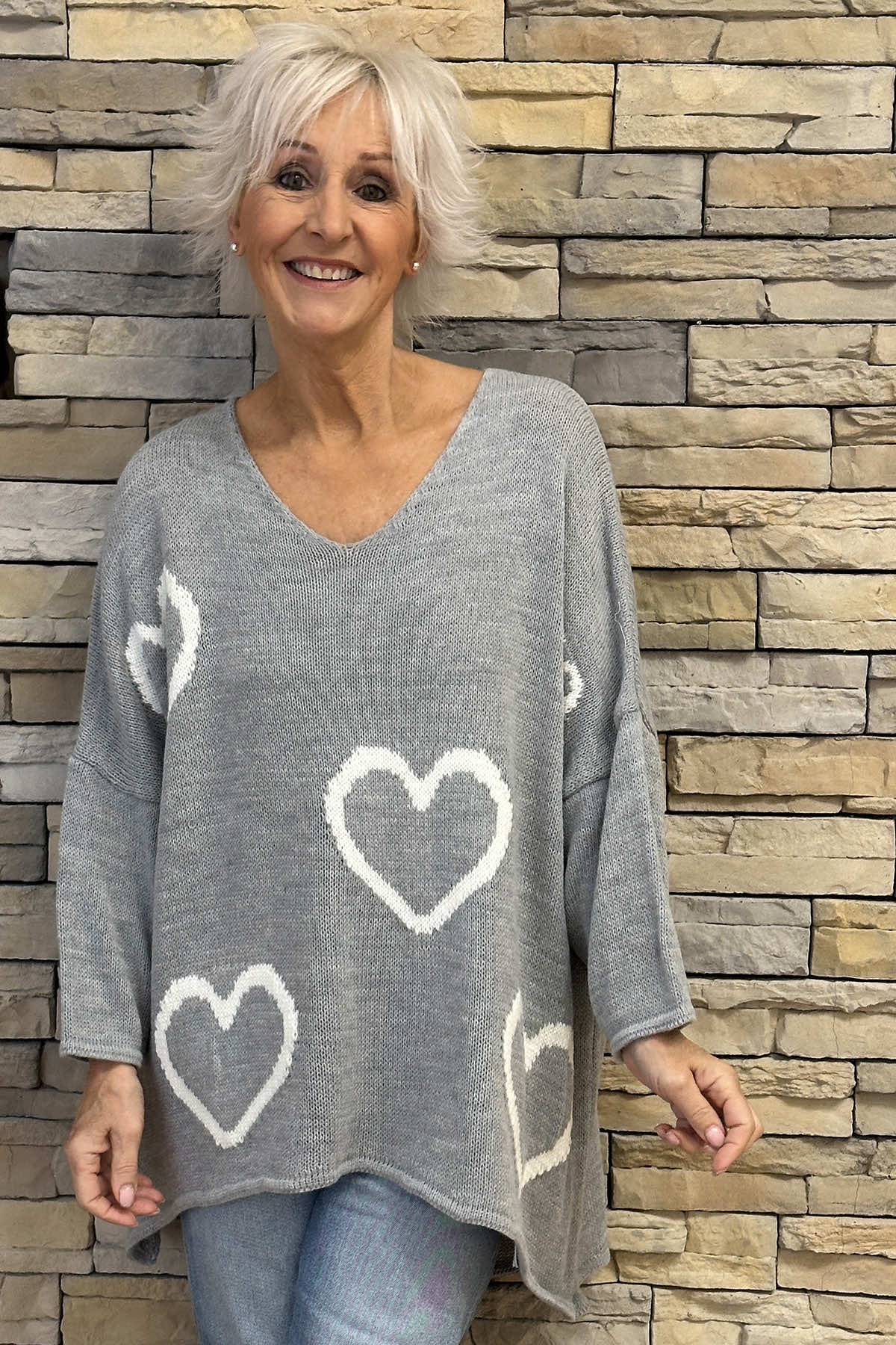 Gianna Heart Knitted Jumper Grey