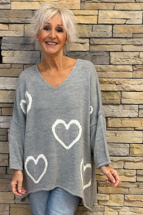 Gianna Heart Knitted Jumper Grey - Image 3