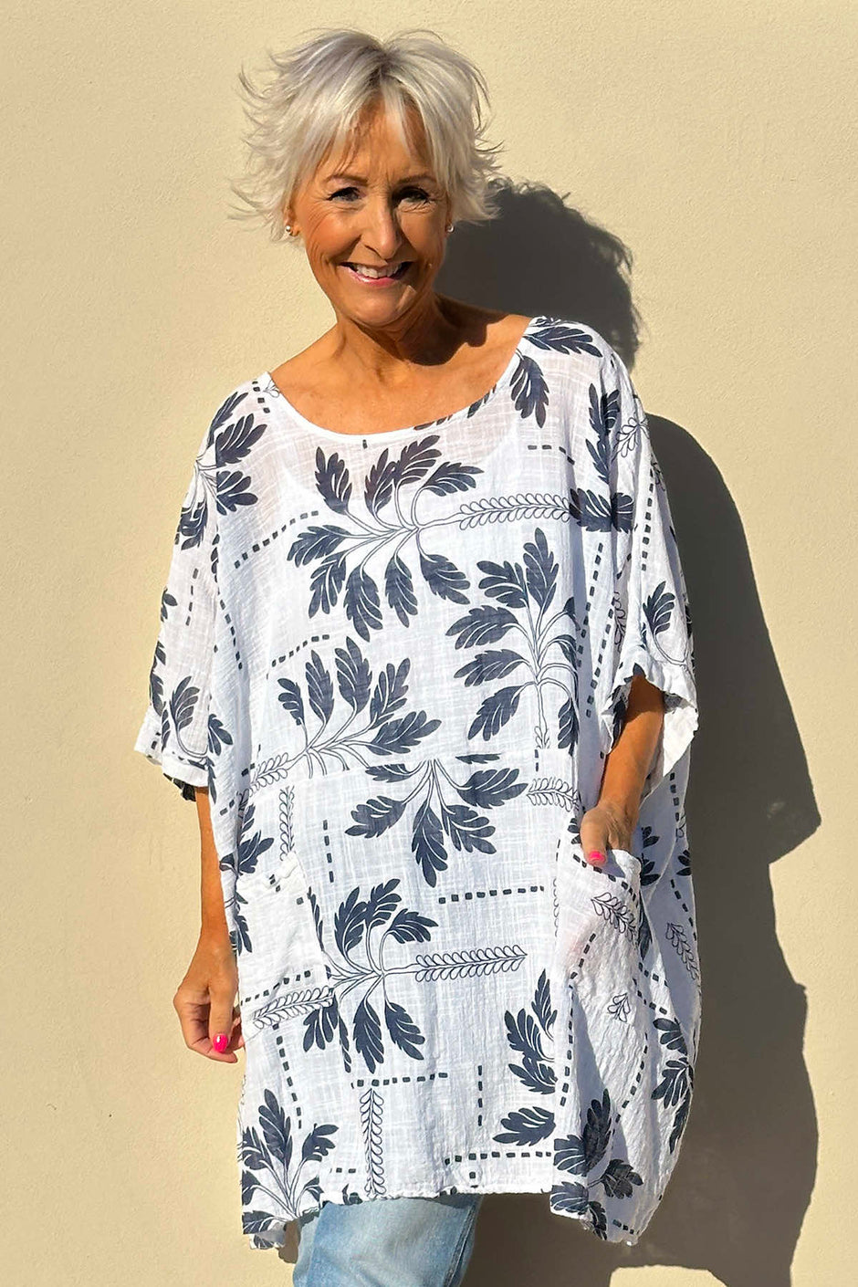 Bowie Print Cotton Top White