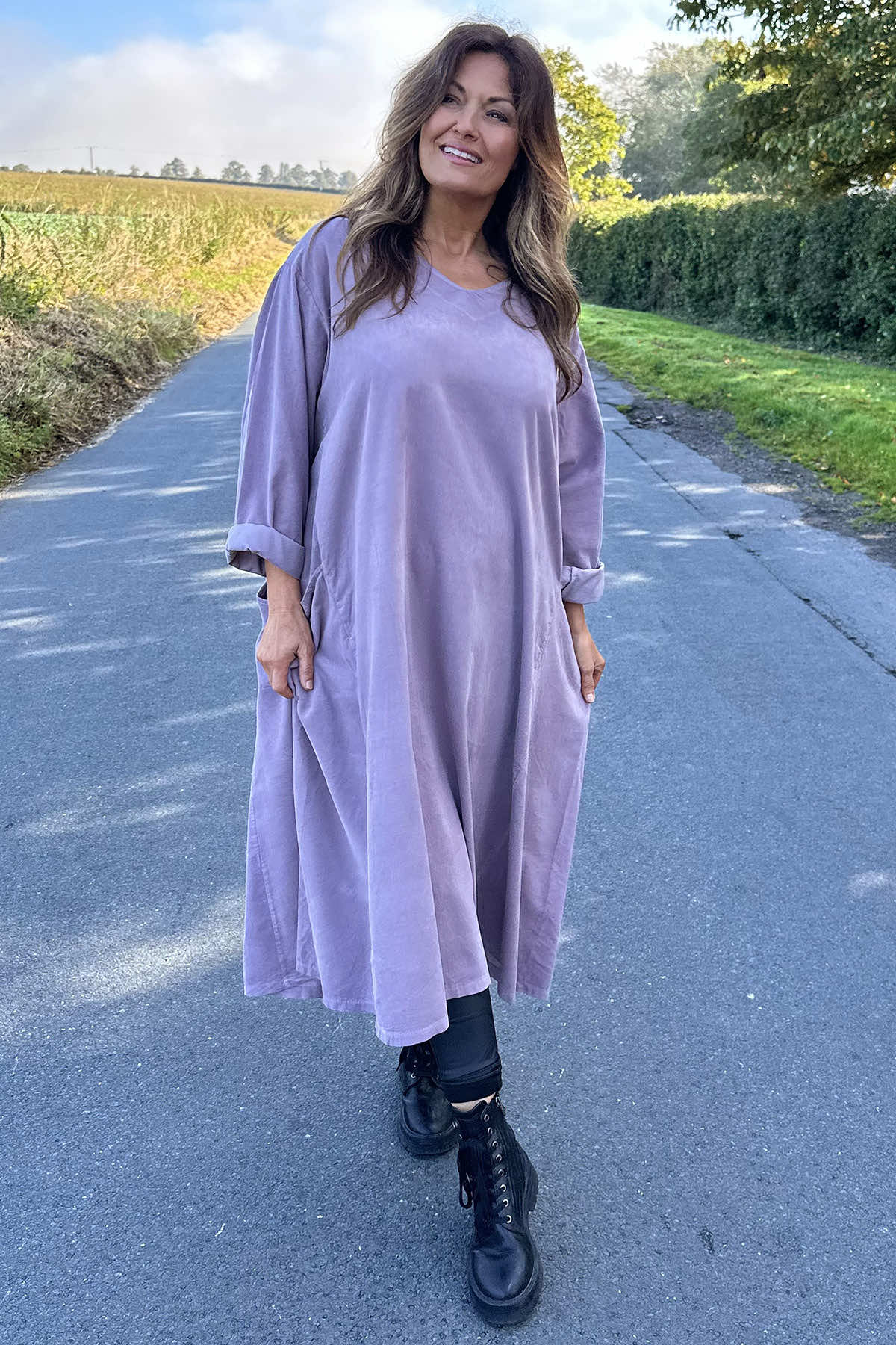 Cerys Cord Pocket Dress Mauve