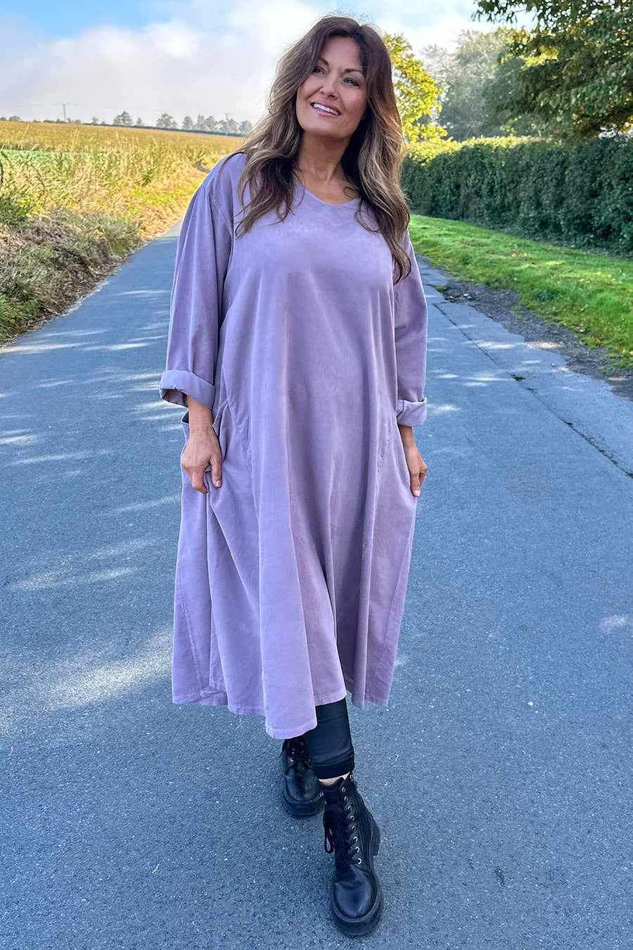 Cerys Cord Pocket Dress Mauve