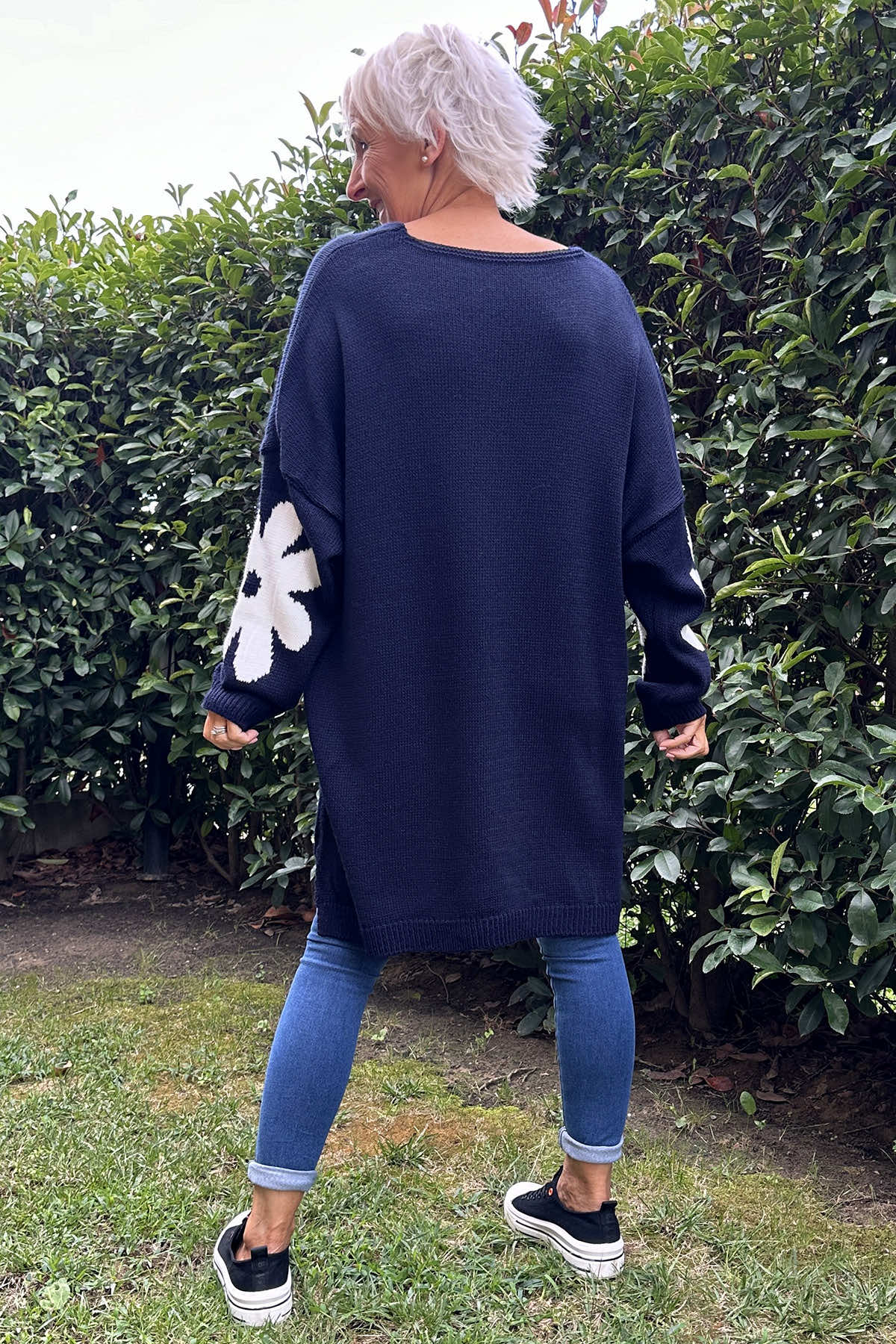 Joan Flower Knitted Jumper Navy