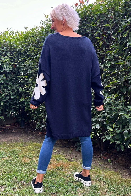 Joan Flower Knitted Jumper Navy - Image 4