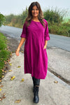 Penelope Pocket Needlecord Dress Magenta