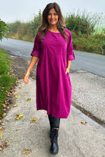 Penelope Pocket Needlecord Dress Magenta Magenta - Penelope Pocket Needlecord Dress Magenta