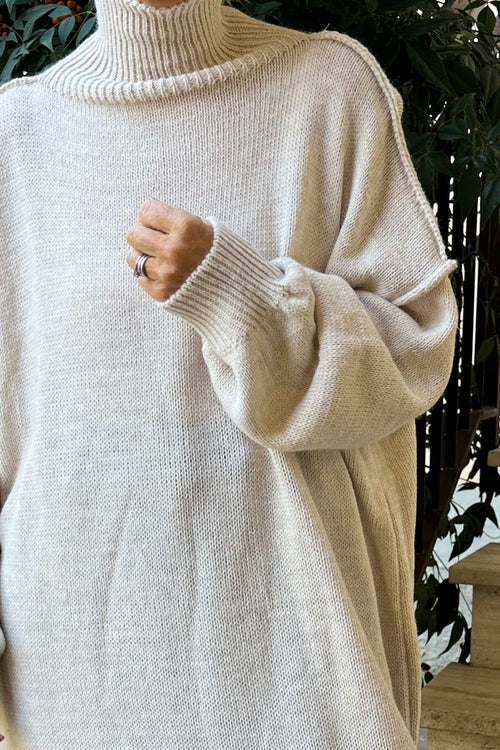 Bridie Polo Neck Knitted Tunic Stone - Image 3