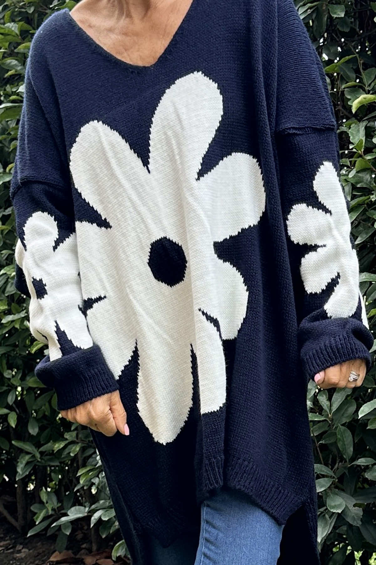 Joan Flower Knitted Jumper Navy