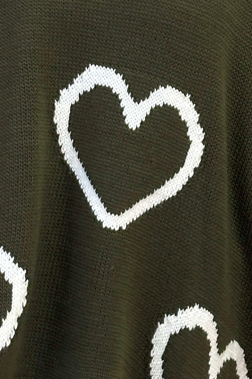 Gianna Heart Knitted Jumper Khaki - Image 3