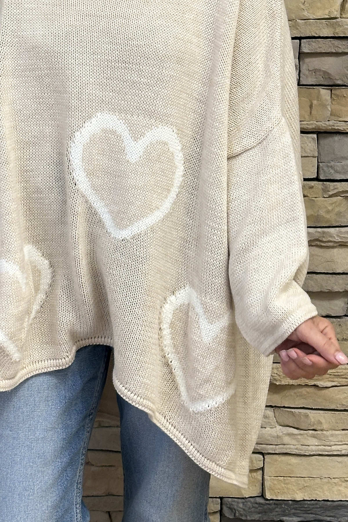 Gianna Heart Knitted Jumper Stone