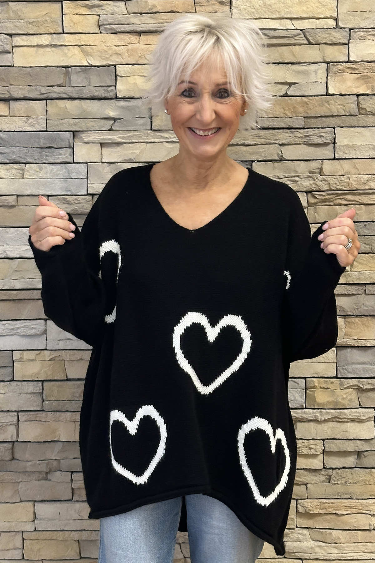 Gianna Heart Knitted Jumper Black