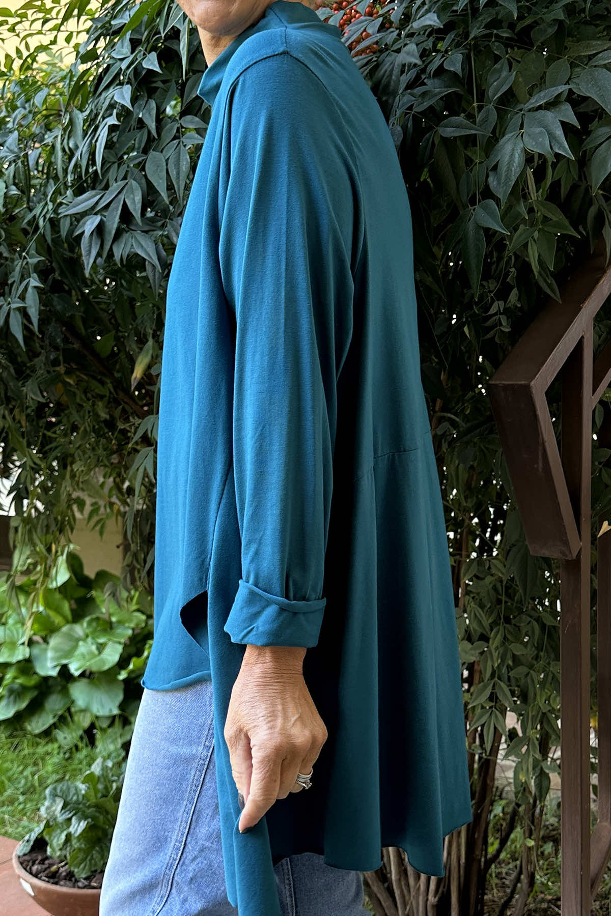 Della Cowl Neck Cotton Top Teal