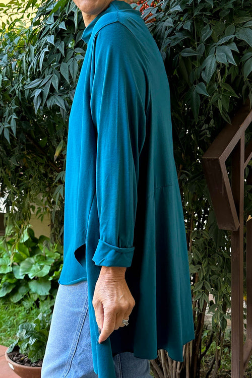 Della Cowl Neck Cotton Top Teal - Image 3