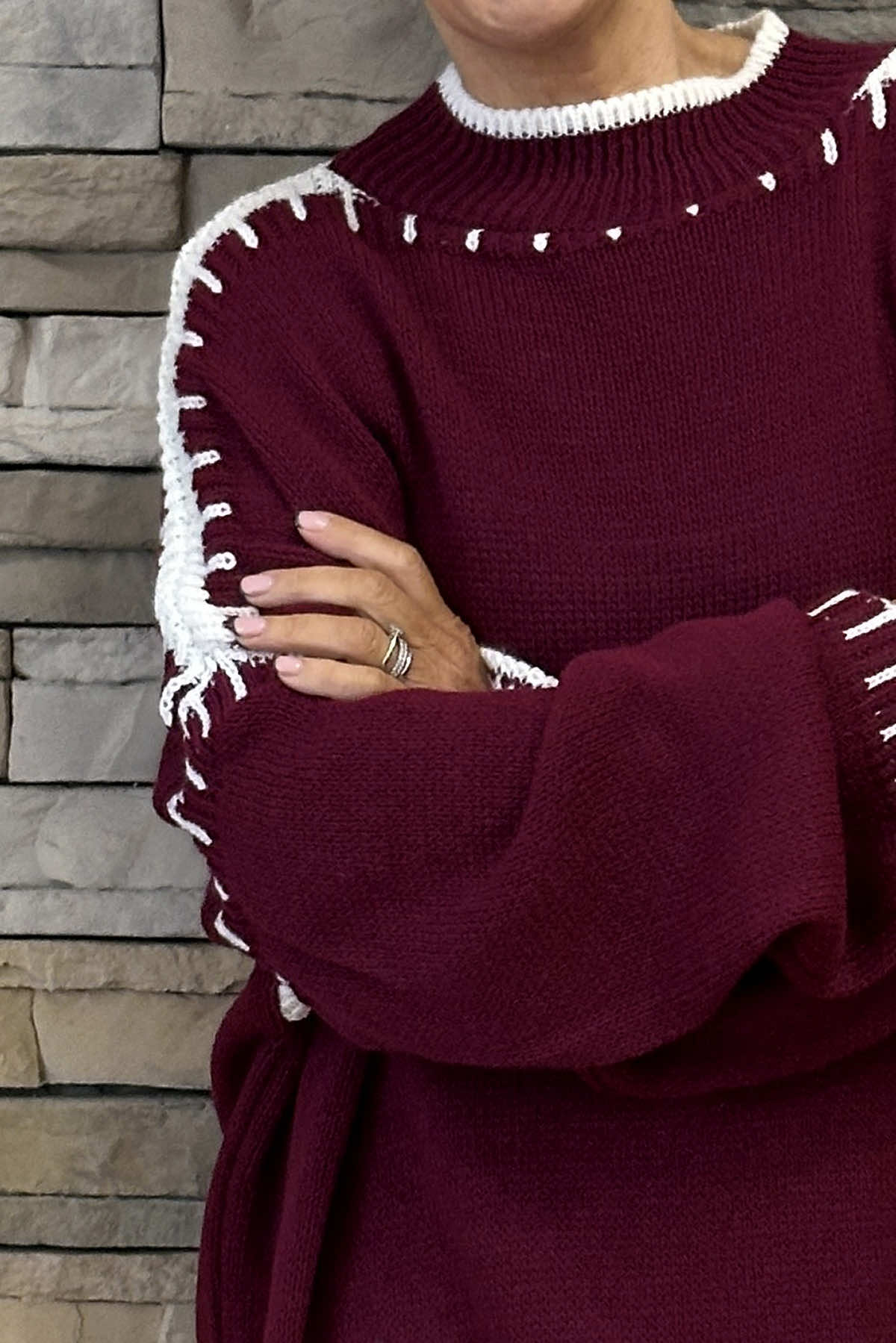 Arabella Seam Detail Knitted Jumper Wine