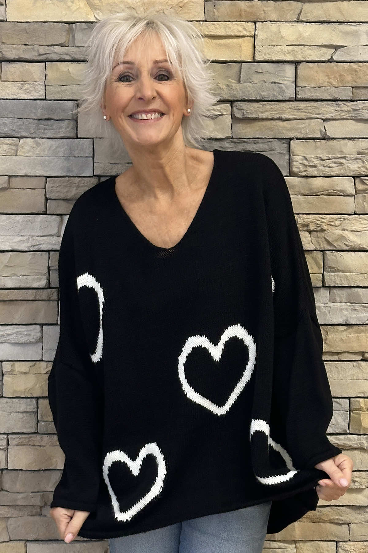 Gianna Heart Knitted Jumper Black