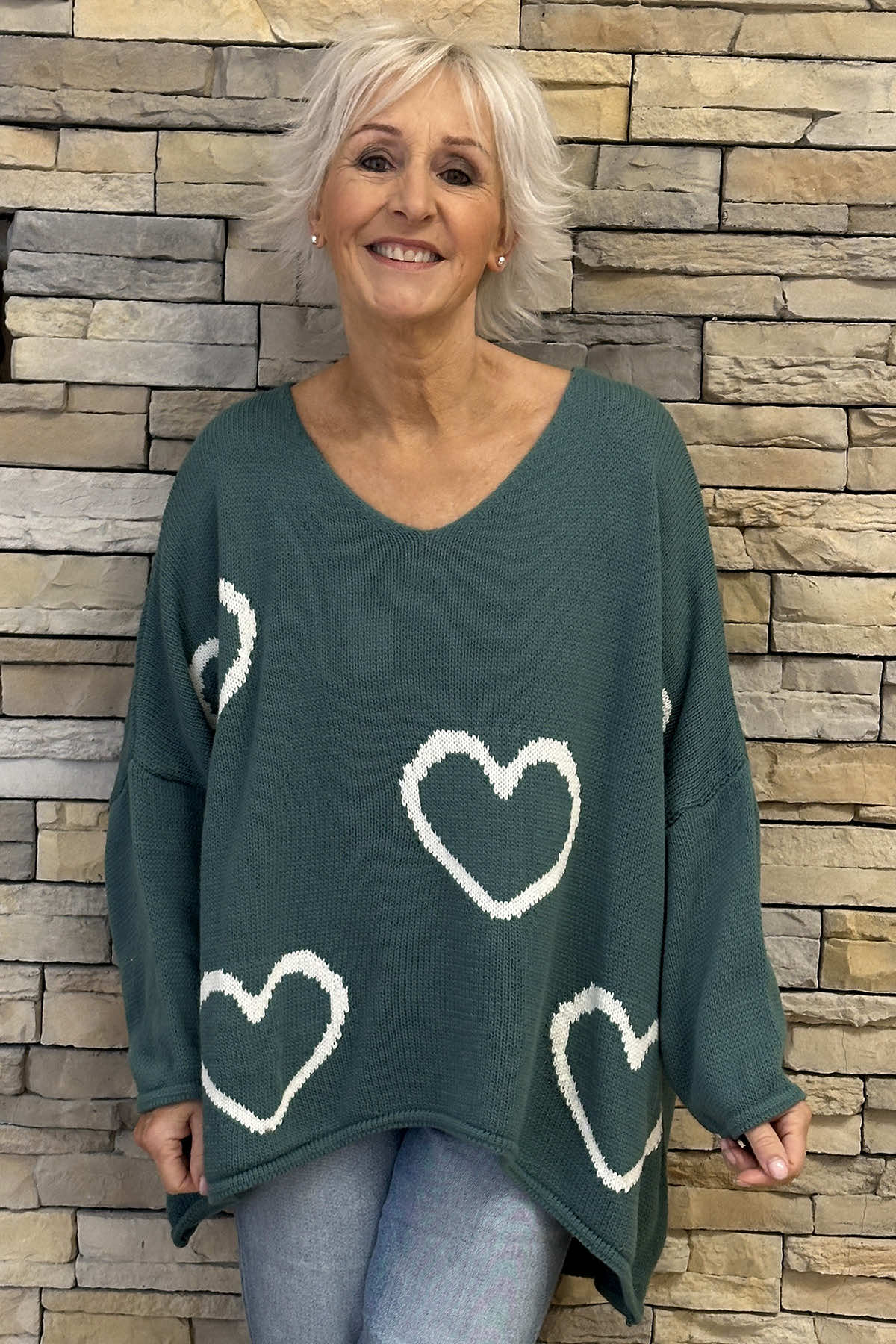 Gianna Heart Knitted Jumper Jade Green