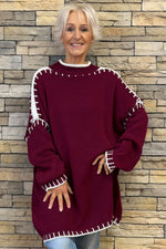 Arabella Seam Detail Knitted Jumper Wine Wine - Arabella Seam Detail Knitted Jumper Wine