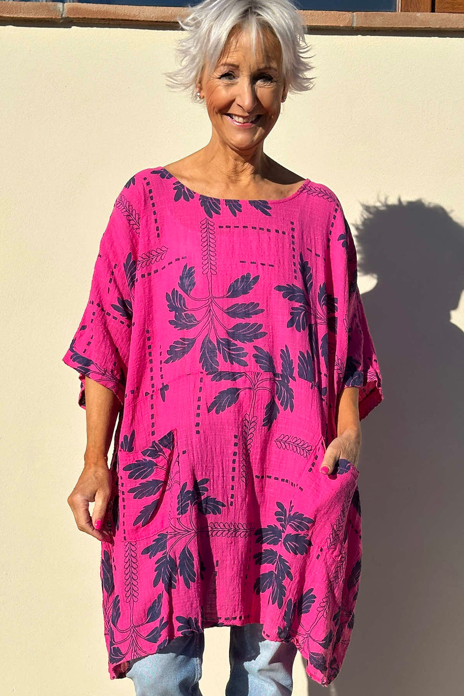 Bowie Print Cotton Top Fuchsia