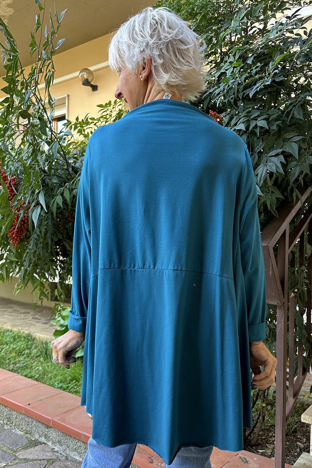 Della Cowl Neck Cotton Top Teal