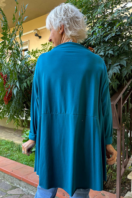 Della Cowl Neck Cotton Top Teal - Image 4