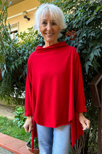 Della Cowl Neck Cotton Top Red Red - Della Cowl Neck Cotton Top Red