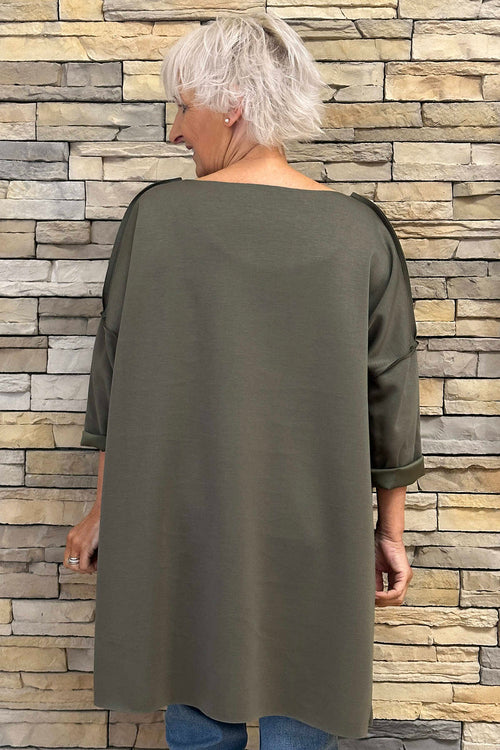 Mabel Dipped Hem Top Khaki - Image 4