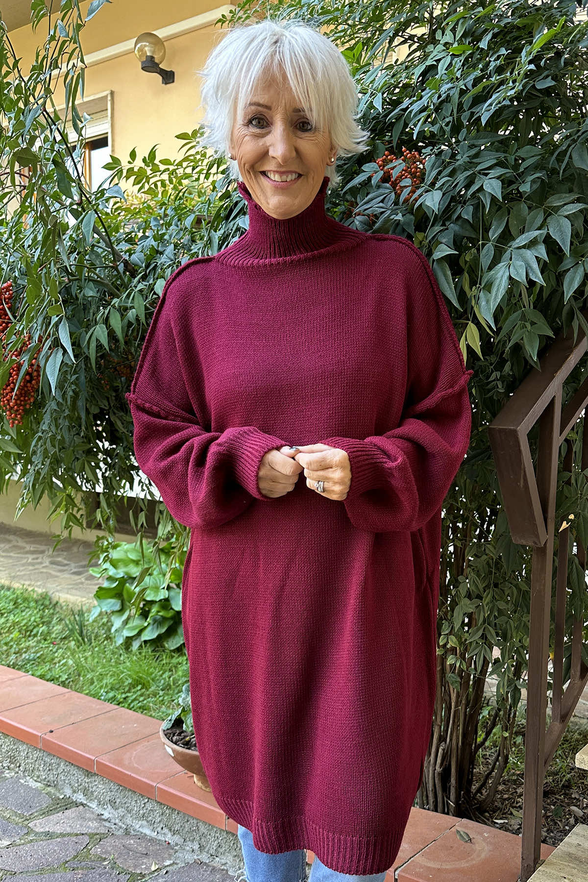 Bridie Polo Neck Knitted Tunic Wine