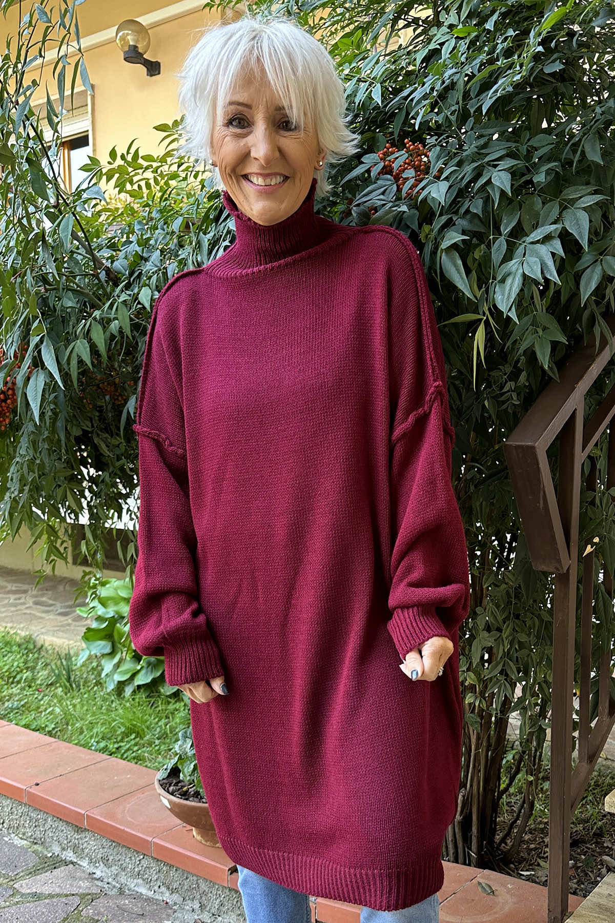 Bridie Polo Neck Knitted Tunic Wine