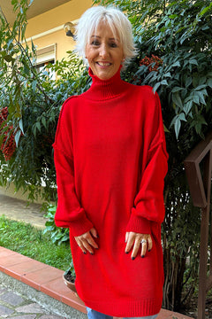 Bridie Polo Neck Knitted Tunic Red