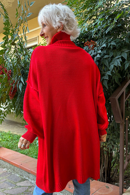 Bridie Polo Neck Knitted Tunic Red - Image 4