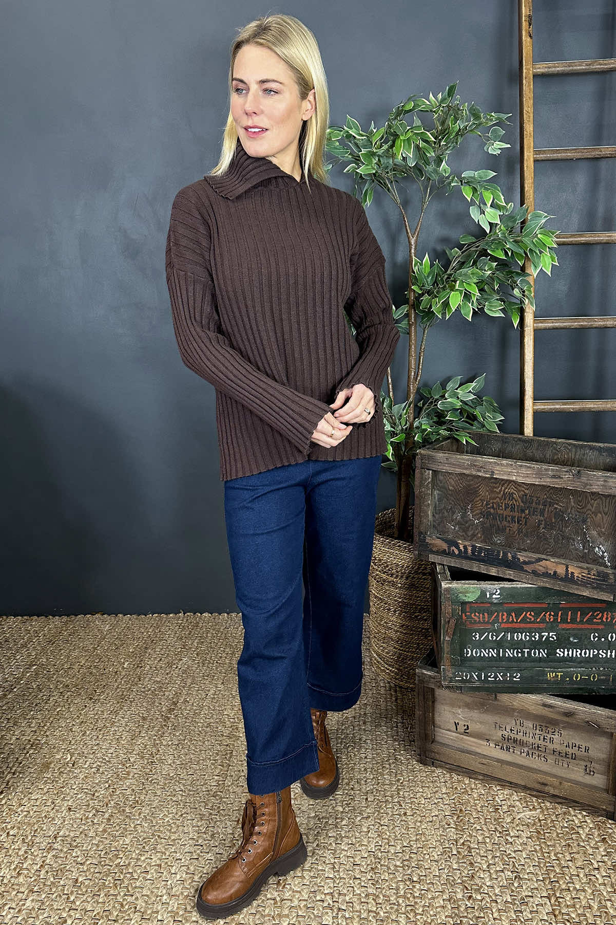 Seraphina Ribbed Knitted Jumper Cocoa