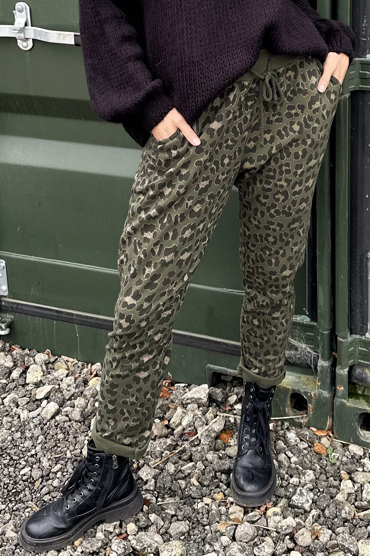 Effie Leopard Print Cotton Joggers Khaki