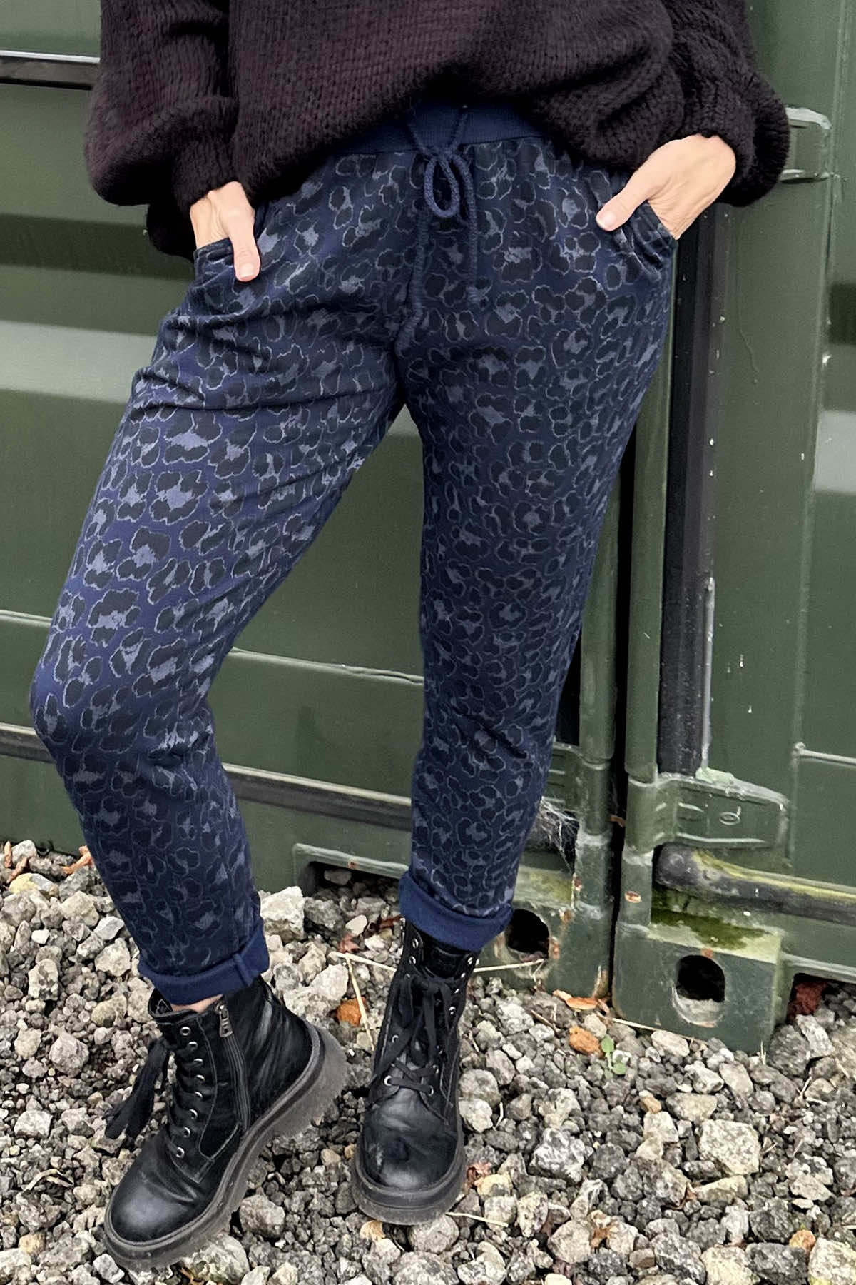 Effie Leopard Print Cotton Joggers Navy