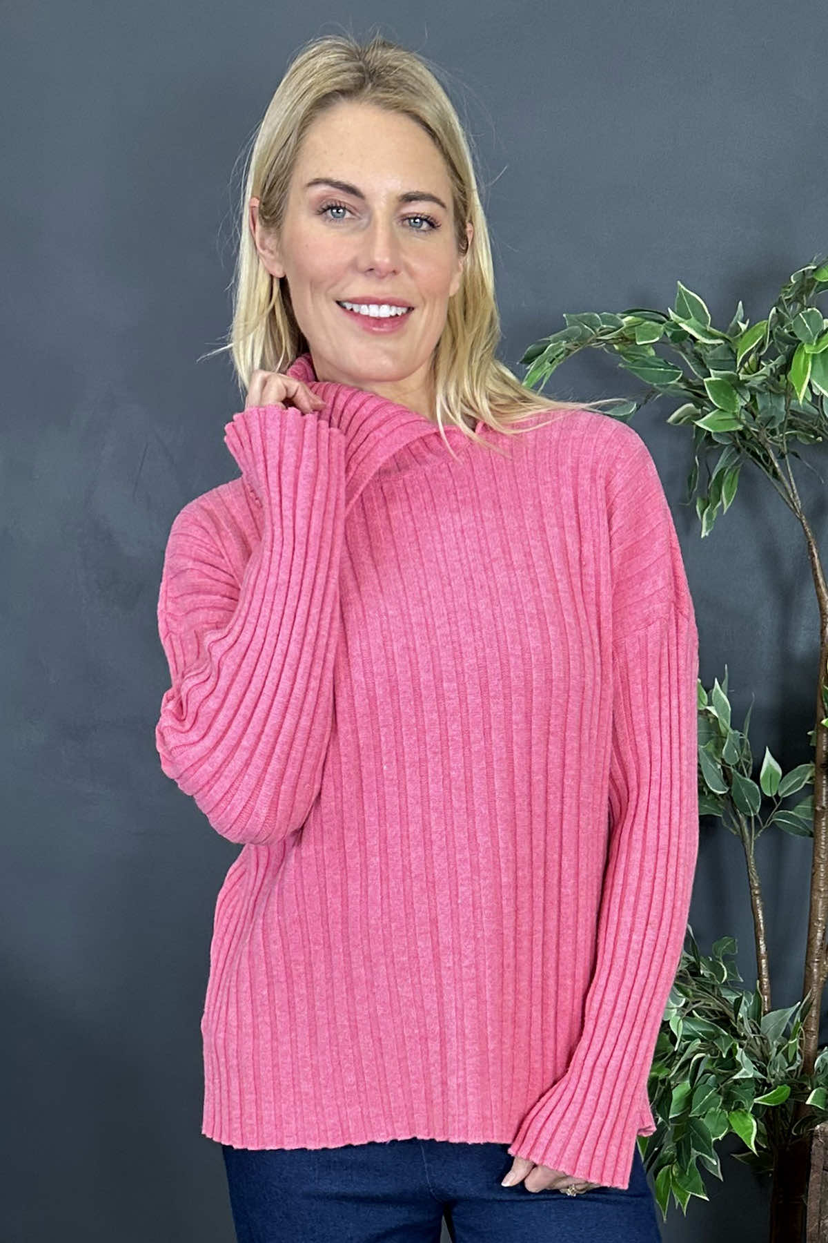 Seraphina Ribbed Knitted Jumper Pink