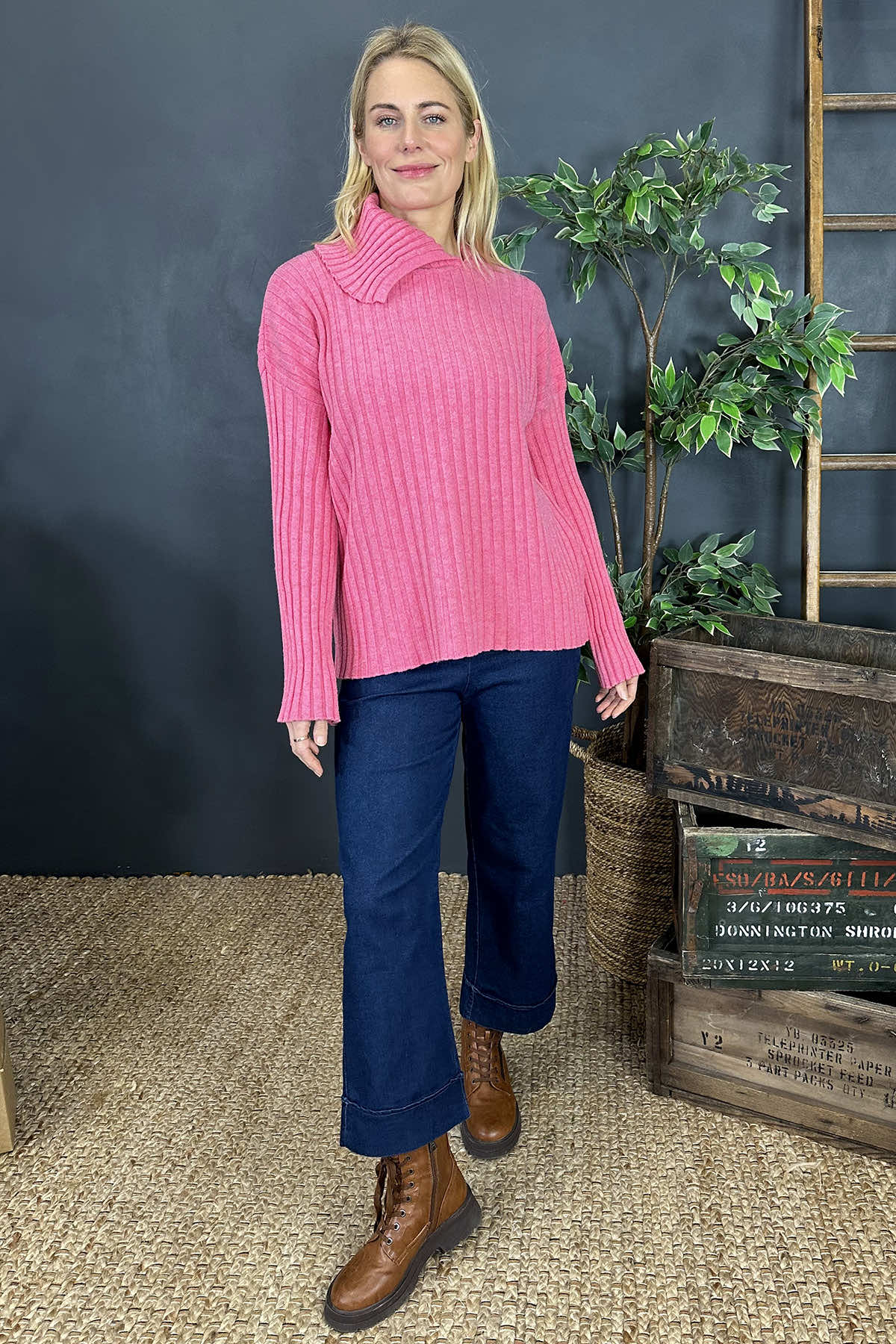 Seraphina Ribbed Knitted Jumper Pink