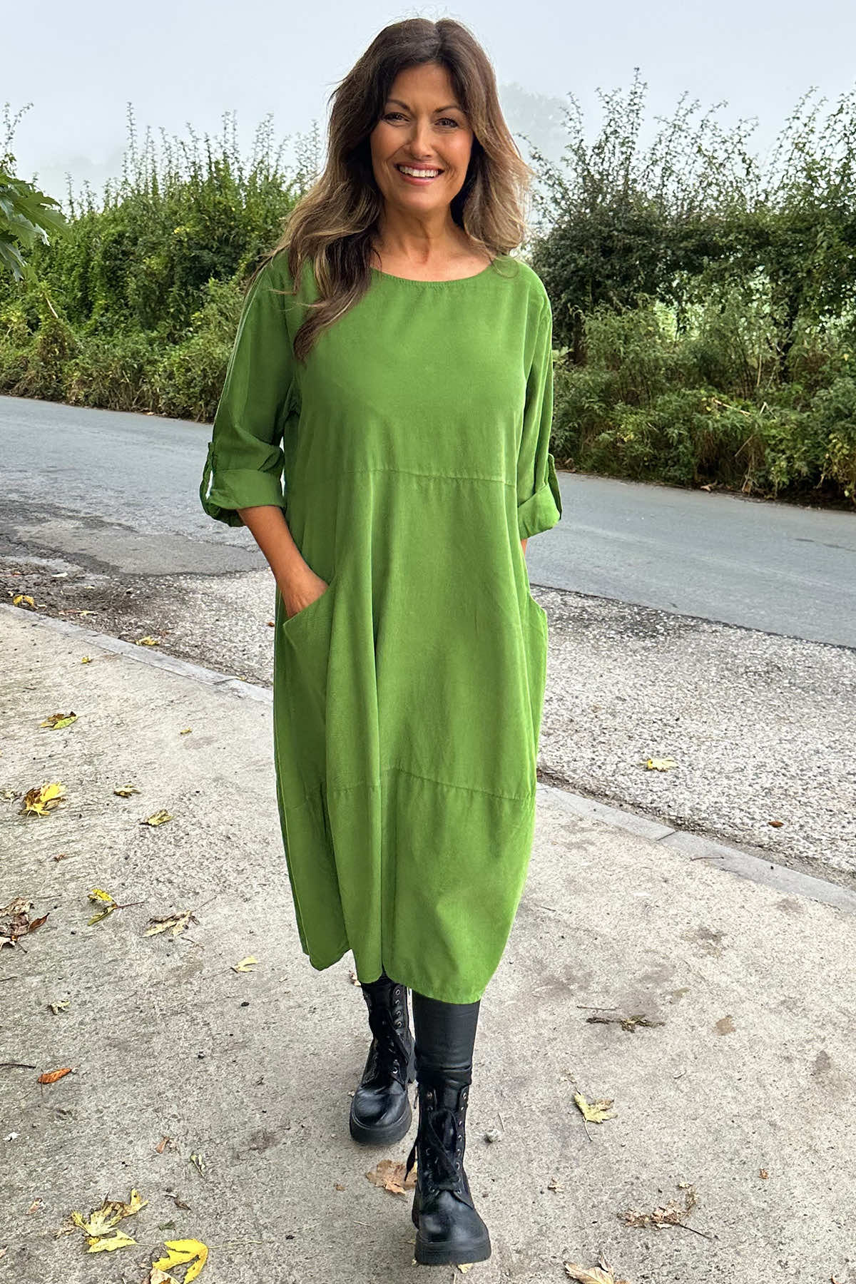 Penelope Pocket Needlecord Dress Green