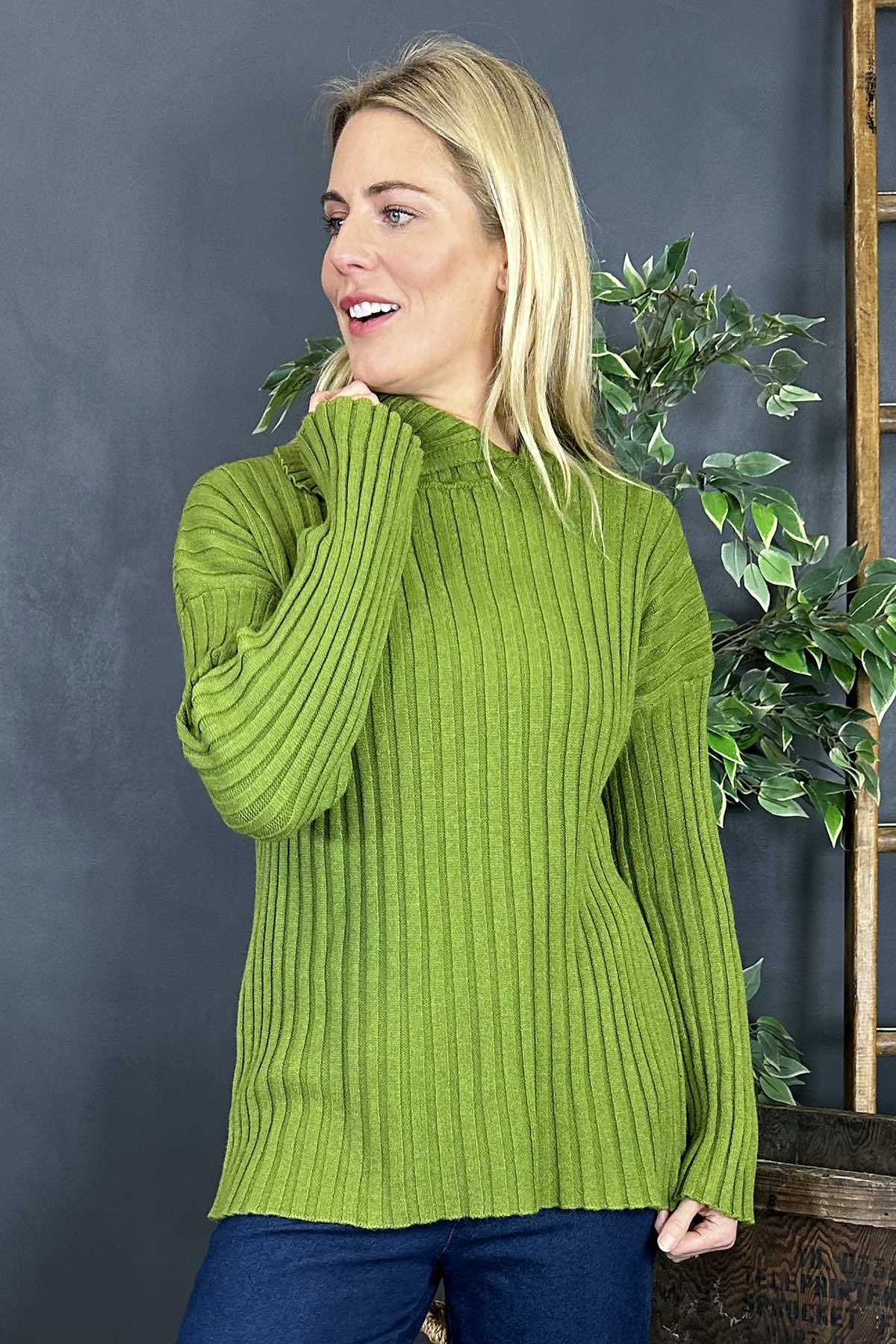 Seraphina Ribbed Knitted Jumper Green