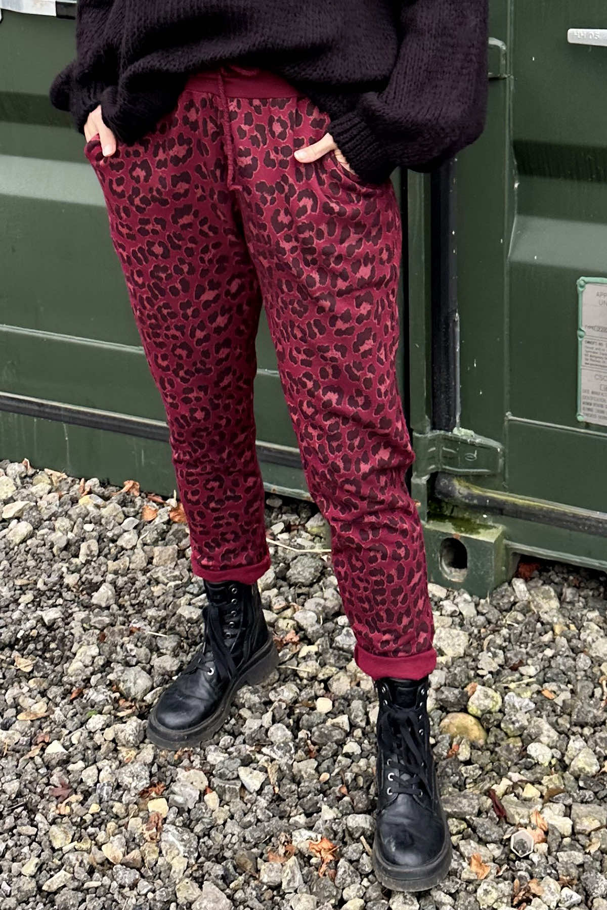 Effie Leopard Print Cotton Joggers Wine