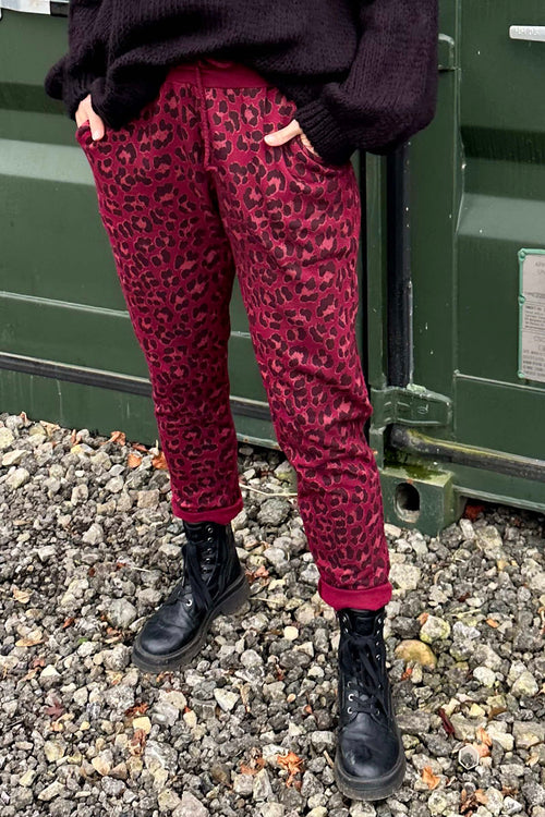 Effie Leopard Print Cotton Joggers Wine - Image 3