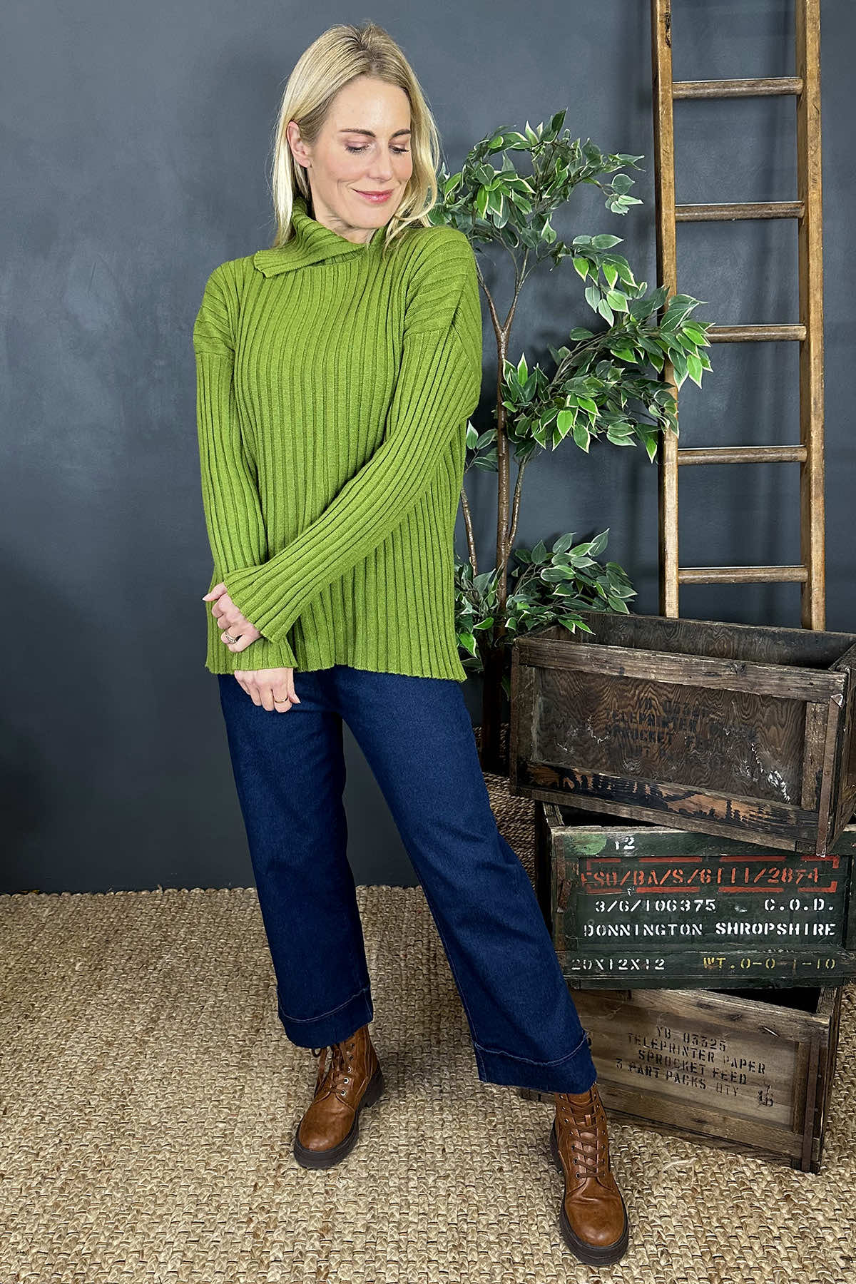 Seraphina Ribbed Knitted Jumper Green